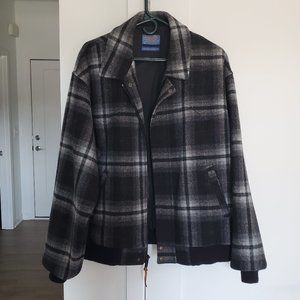 Men's Pendleton Zip Front Wool Coat - Large - Black Gray Plaid